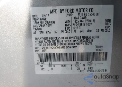 2017 Ford Edge Titanium z USA, uszkodzony, nr VIN 2FMPK4K98HBB59382